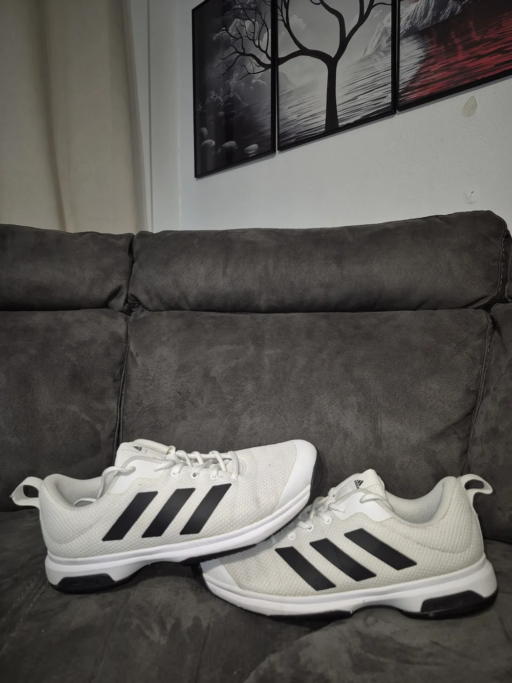 Adidas Men’s White Athletic Sneakers with Black Stripes
